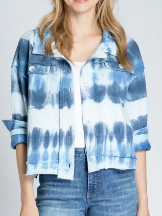 Apny Jackets & Blazers - APNY Raw Edge Indigo Tie-dye French Terry Jacket, Size L